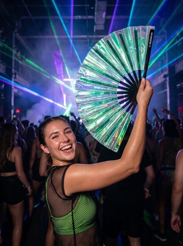 Festival Fan holographique vert, accessoire de rave irisé