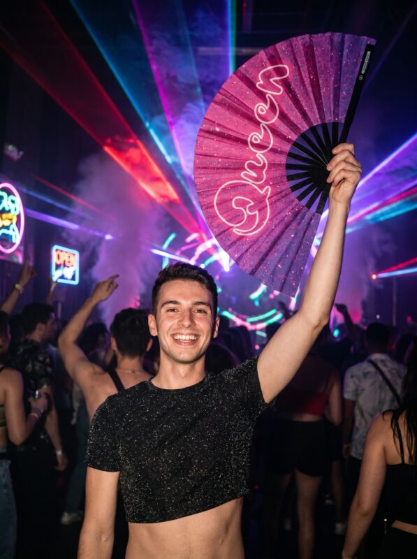 Festival Fan « Queen » rose-violet, galaxie aux paillettes, Rave & Pride