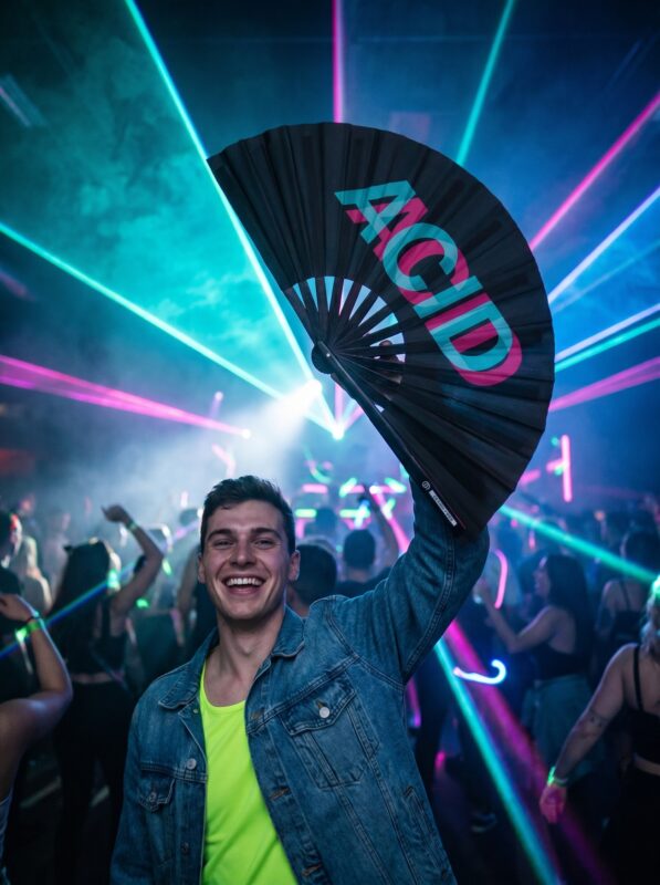 Festival Fan « ACID » Noir Teal-Pink – Techno & Rave Accessoire